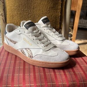 Reebok Women's White and Brown Leopard Sneakers